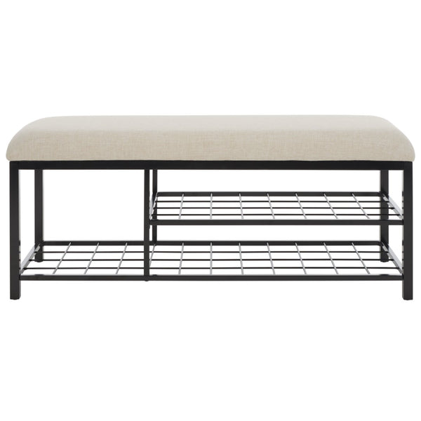 Safavieh Milligan Open Shelf Bench W/ Cushion XII23 Cream / Black   Mdf BCH5003B