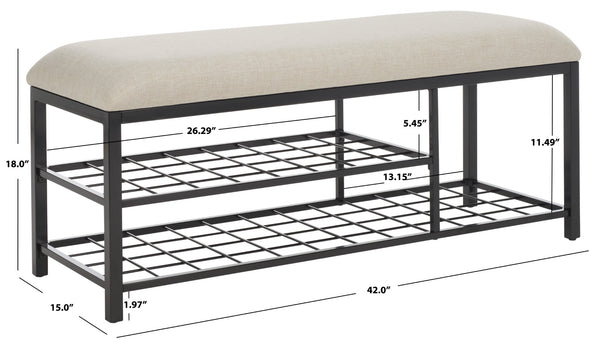 Safavieh Milligan Open Shelf Bench W/ Cushion XII23 Cream / Black   Mdf BCH5003B