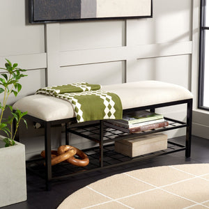 Safavieh Milligan Open-Shelf Entryway Bench With Plush Cushion For Stylish Storage And Seating Solutions Cream / Black BCH5003B