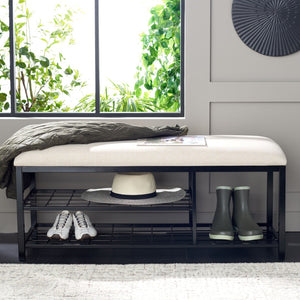 Safavieh Milligan Open-Shelf Entryway Bench With Plush Cushion For Stylish Storage And Seating Solutions Cream / Black BCH5003B