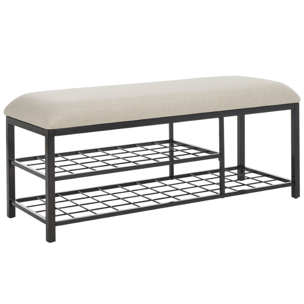 Safavieh Milligan Open Shelf Bench W/ Cushion XII23 Cream / Black   Mdf BCH5003B