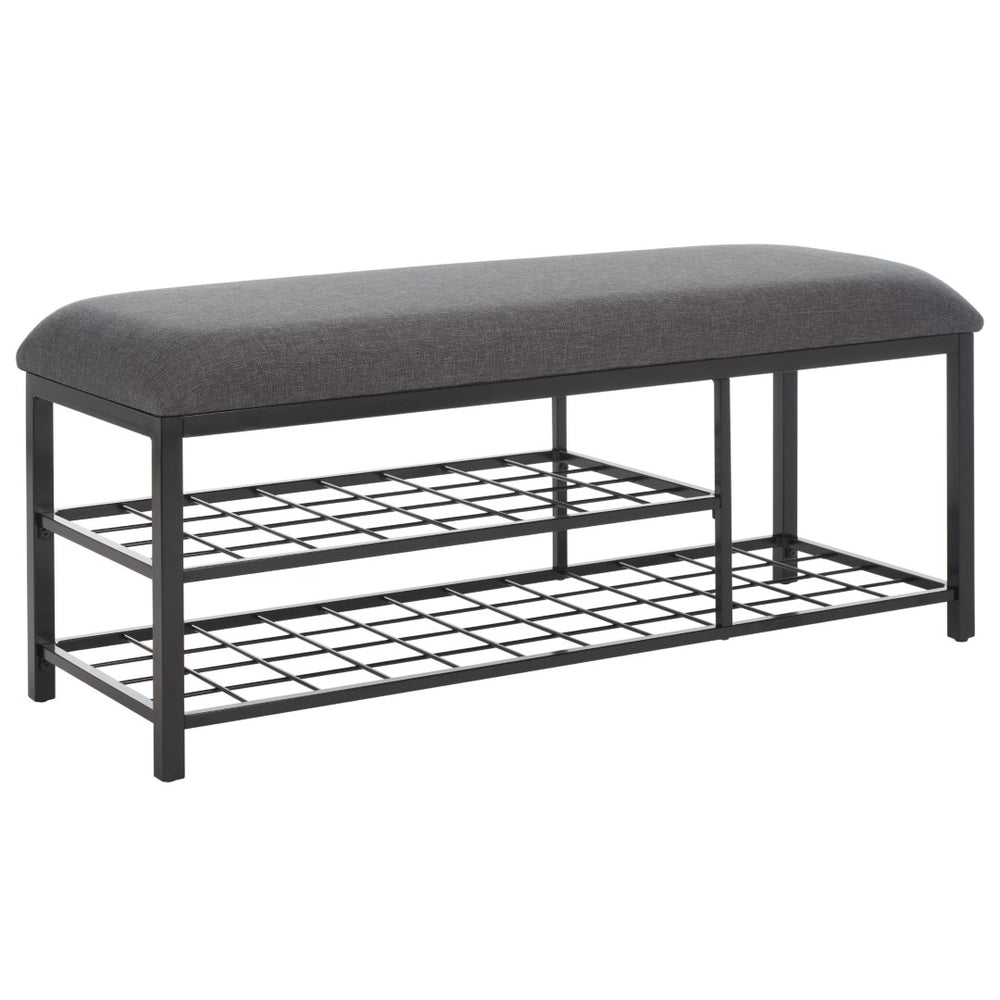 Safavieh Milligan Open-Shelf Entryway Bench With Plush Cushion For Stylish Storage And Seating Solutions Dark Grey / Black BCH5003C