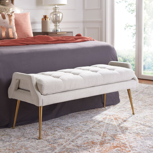 Safavieh Everdeen Bench - Modern Upholstered Seating With Plush Cushion, Channel Tufting & Stylish Gold Legs Light Grey / Gold BCH5200A