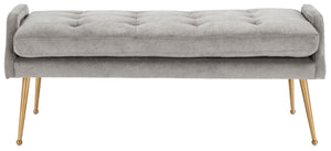Safavieh Everdeen Bench - Modern Upholstered Seating With Plush Cushion, Channel Tufting & Stylish Gold Legs Silver Grey / Gold BCH5200B