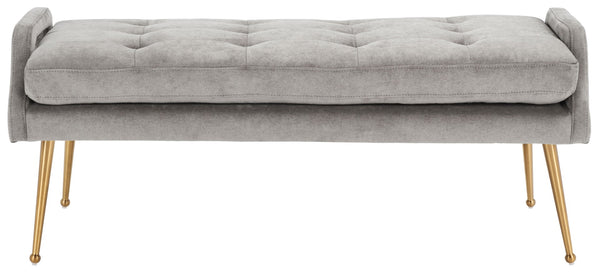 Safavieh Everdeen Bench - Modern Upholstered Seating With Plush Cushion, Channel Tufting & Stylish Gold Legs Silver Grey / Gold BCH5200B