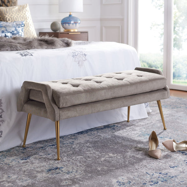 Safavieh Everdeen Bench - Modern Upholstered Seating With Plush Cushion, Channel Tufting & Stylish Gold Legs Silver Grey / Gold BCH5200B