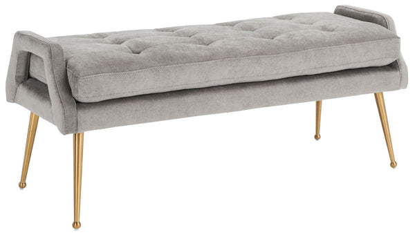 Safavieh Everdeen Bench - Modern Upholstered Seating With Plush Cushion, Channel Tufting & Stylish Gold Legs Silver Grey / Gold BCH5200B