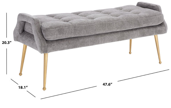 Safavieh Everdeen Bench - Modern Upholstered Seating With Plush Cushion, Channel Tufting & Stylish Gold Legs Charcoal / Gold BCH5200C