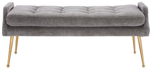 Safavieh Everdeen Bench - Modern Upholstered Seating With Plush Cushion, Channel Tufting & Stylish Gold Legs Charcoal / Gold BCH5200C
