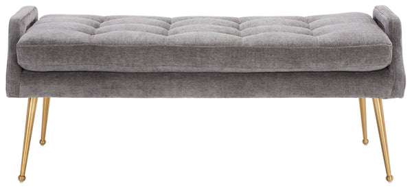 Safavieh Everdeen Bench - Modern Upholstered Seating With Plush Cushion, Channel Tufting & Stylish Gold Legs Charcoal / Gold BCH5200C