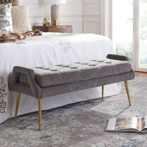 Safavieh Everdeen Bench - Modern Upholstered Seating With Plush Cushion, Channel Tufting & Stylish Gold Legs Charcoal / Gold BCH5200C