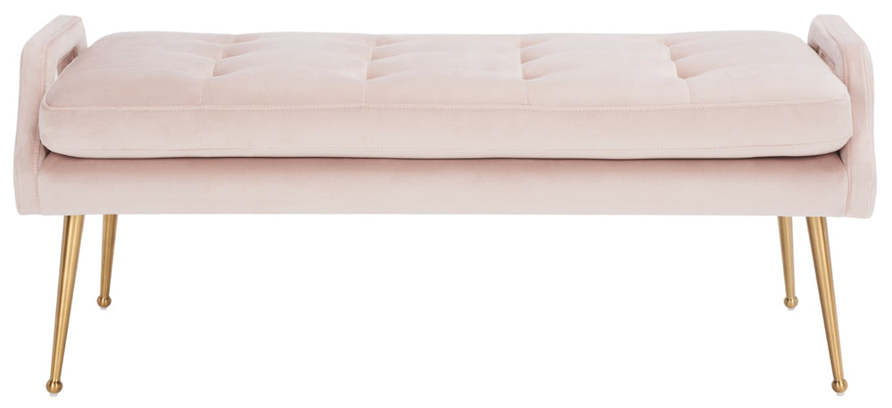 Safavieh Everdeen Bench - Modern Upholstered Seating With Plush Cushion, Channel Tufting & Stylish Gold Legs Pink / Gold BCH5200D