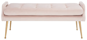 Safavieh Everdeen Bench - Modern Upholstered Seating With Plush Cushion, Channel Tufting & Stylish Gold Legs Pink / Gold BCH5200D