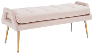 Safavieh Everdeen Bench - Modern Upholstered Seating With Plush Cushion, Channel Tufting & Stylish Gold Legs Pink / Gold BCH5200D