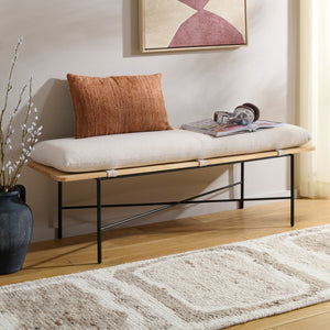 Safavieh Emric Elegant Cream And Black Bench With Padded Cushion – Stylish Comfort For Any Space Creme ,Black Wood,Metal,Fabric,Foam Bch5201a