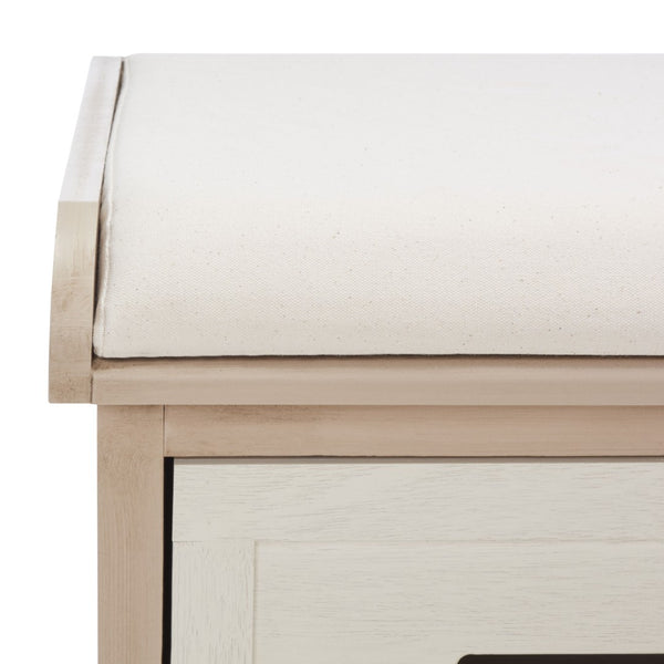 Safavieh Briar 3-Drawer Cushion Bench - Farmhouse Charm With Practical Storage For Entryway & Bedroom Decor Sand Frame / Distressed White Drawers BCH5700B