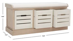 Safavieh Briar 3-Drawer Cushion Bench - Farmhouse Charm With Practical Storage For Entryway & Bedroom Decor Sand Frame / Distressed White Drawers BCH5700B