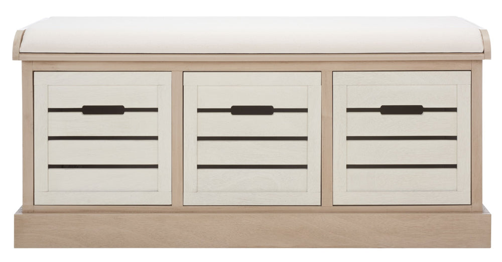 Safavieh Briar 3-Drawer Cushion Bench - Farmhouse Charm With Practical Storage For Entryway & Bedroom Decor Sand Frame / Distressed White Drawers BCH5700B