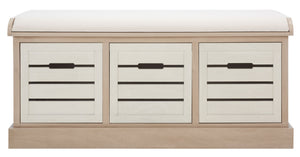 Safavieh Briar 3-Drawer Cushion Bench - Farmhouse Charm With Practical Storage For Entryway & Bedroom Decor Sand Frame / Distressed White Drawers BCH5700B