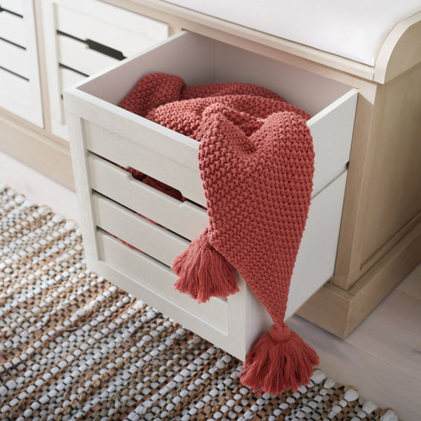Safavieh Briar 3-Drawer Cushion Bench - Farmhouse Charm With Practical Storage For Entryway & Bedroom Decor Sand Frame / Distressed White Drawers BCH5700B