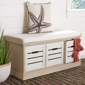 Safavieh Briar 3-Drawer Cushion Bench - Farmhouse Charm With Practical Storage For Entryway & Bedroom Decor Sand Frame / Distressed White Drawers BCH5700B