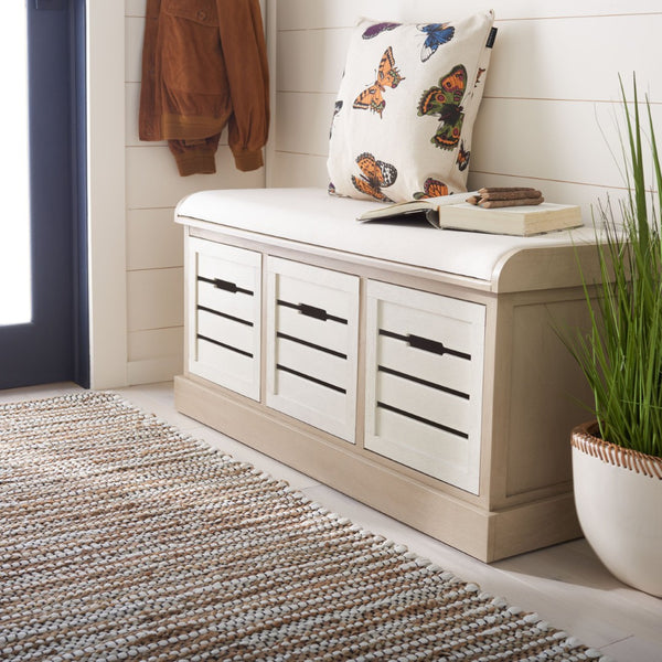 Safavieh Briar 3-Drawer Cushion Bench - Farmhouse Charm With Practical Storage For Entryway & Bedroom Decor Sand Frame / Distressed White Drawers BCH5700B