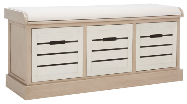 Safavieh Briar 3-Drawer Cushion Bench - Farmhouse Charm With Practical Storage For Entryway & Bedroom Decor Sand Frame / Distressed White Drawers BCH5700B