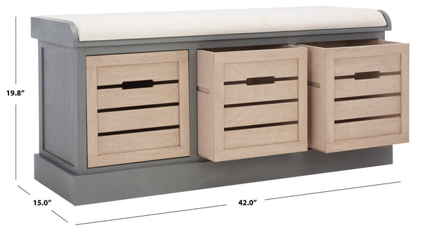 Safavieh Briar 3-Drawer Cushion Bench - Farmhouse Charm With Practical Storage For Entryway & Bedroom Decor Distressed Grey Frame / Sand Drawers BCH5700C