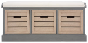 Safavieh Briar 3-Drawer Cushion Bench - Farmhouse Charm With Practical Storage For Entryway & Bedroom Decor Distressed Grey Frame / Sand Drawers BCH5700C