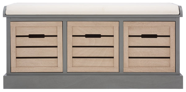 Safavieh Briar 3-Drawer Cushion Bench - Farmhouse Charm With Practical Storage For Entryway & Bedroom Decor Distressed Grey Frame / Sand Drawers BCH5700C