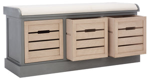 Safavieh Briar 3-Drawer Cushion Bench - Farmhouse Charm With Practical Storage For Entryway & Bedroom Decor Distressed Grey Frame / Sand Drawers BCH5700C