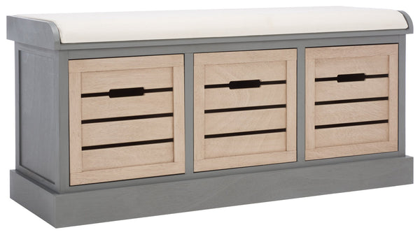 Safavieh Briar 3-Drawer Cushion Bench - Farmhouse Charm With Practical Storage For Entryway & Bedroom Decor Distressed Grey Frame / Sand Drawers BCH5700C