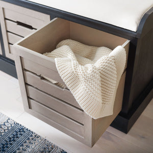 Safavieh Briar 3-Drawer Cushion Bench - Farmhouse Charm With Practical Storage For Entryway & Bedroom Decor Black Frame / Greige Drawers BCH5700E