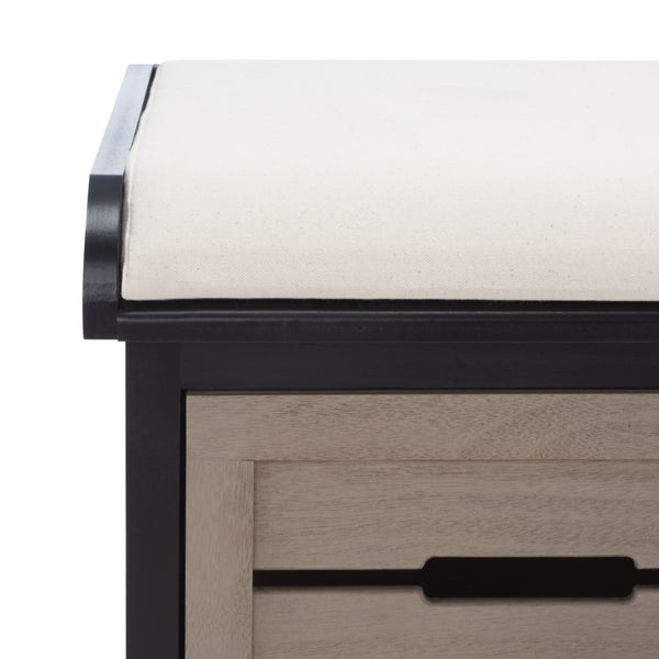 Safavieh Briar 3-Drawer Cushion Bench - Farmhouse Charm With Practical Storage For Entryway & Bedroom Decor Black Frame / Greige Drawers BCH5700E