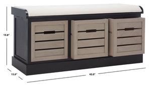 Safavieh Briar 3-Drawer Cushion Bench - Farmhouse Charm With Practical Storage For Entryway & Bedroom Decor Black Frame / Greige Drawers BCH5700E