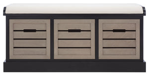 Safavieh Briar 3-Drawer Cushion Bench - Farmhouse Charm With Practical Storage For Entryway & Bedroom Decor Black Frame / Greige Drawers BCH5700E