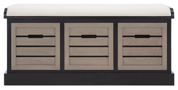 Safavieh Briar 3-Drawer Cushion Bench - Farmhouse Charm With Practical Storage For Entryway & Bedroom Decor Black Frame / Greige Drawers BCH5700E