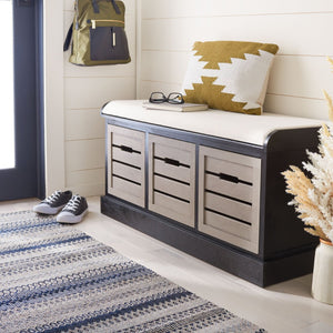 Safavieh Briar 3-Drawer Cushion Bench - Farmhouse Charm With Practical Storage For Entryway & Bedroom Decor Black Frame / Greige Drawers BCH5700E