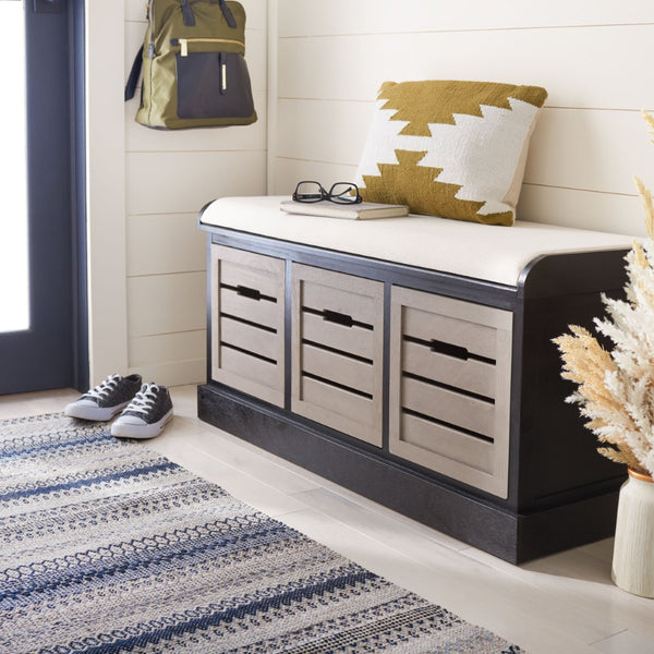 Safavieh Briar 3-Drawer Cushion Bench - Farmhouse Charm With Practical Storage For Entryway & Bedroom Decor Black Frame / Greige Drawers BCH5700E