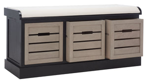 Safavieh Briar 3-Drawer Cushion Bench - Farmhouse Charm With Practical Storage For Entryway & Bedroom Decor Black Frame / Greige Drawers BCH5700E