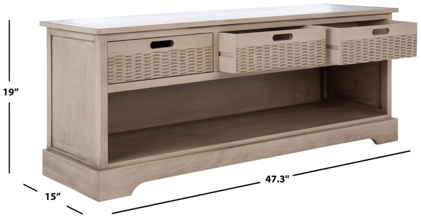 Safavieh Landers Contemporary 3-Drawer Storage Bench With Soft Sand Finish And Open Shelf For Organized Living BCH5701D