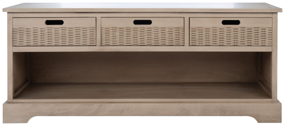 Safavieh Landers Contemporary 3-Drawer Storage Bench With Soft Sand Finish And Open Shelf For Organized Living BCH5701D