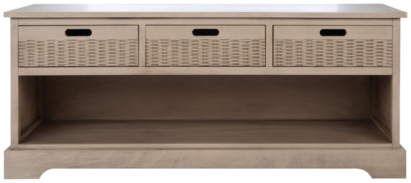 Safavieh Landers Contemporary 3-Drawer Storage Bench With Soft Sand Finish And Open Shelf For Organized Living BCH5701D
