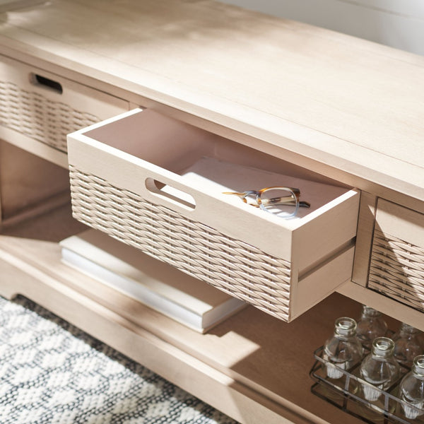 Safavieh Landers Contemporary 3-Drawer Storage Bench With Soft Sand Finish And Open Shelf For Organized Living BCH5701D