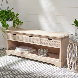 Safavieh Landers Contemporary 3-Drawer Storage Bench With Soft Sand Finish And Open Shelf For Organized Living BCH5701D