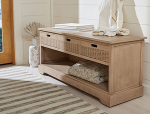Safavieh Landers Contemporary 3-Drawer Storage Bench With Soft Sand Finish And Open Shelf For Organized Living BCH5701D