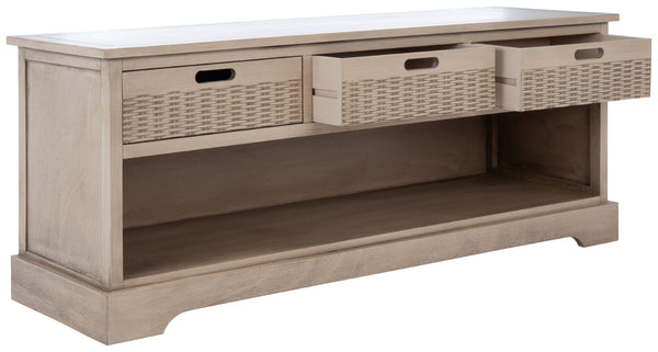 Safavieh Landers Contemporary 3-Drawer Storage Bench With Soft Sand Finish And Open Shelf For Organized Living BCH5701D