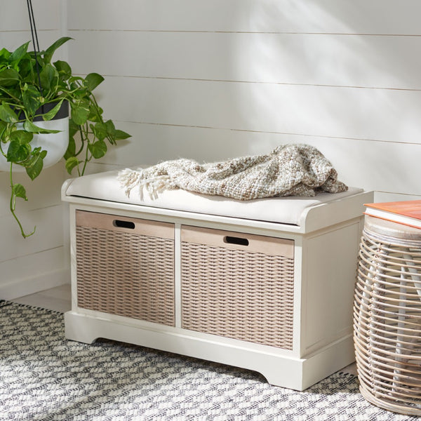 Safavieh Landers Versatile Storage Bench With Cushioned Seat For Entryways, Mudrooms, And Bedrooms Distressed White BCH5702A