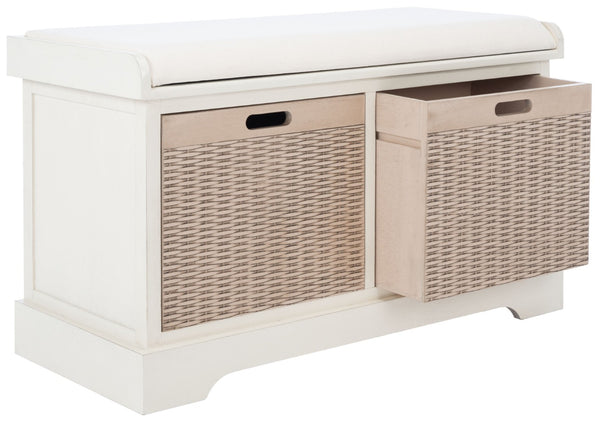 Safavieh Landers Versatile Storage Bench With Cushioned Seat For Entryways, Mudrooms, And Bedrooms Distressed White BCH5702A