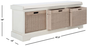 Safavieh Landers Farmhouse Storage Bench With Cushion Top And Three Basket Drawers For Entryway Organization Distressed White BCH5703A
